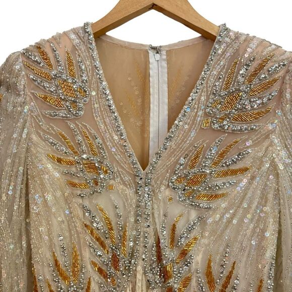 Bob Mackie & Lillie Rubin Vintage Heavily Beaded Sequin Glamorous Silk Gown 10 - Picture 3 of 15